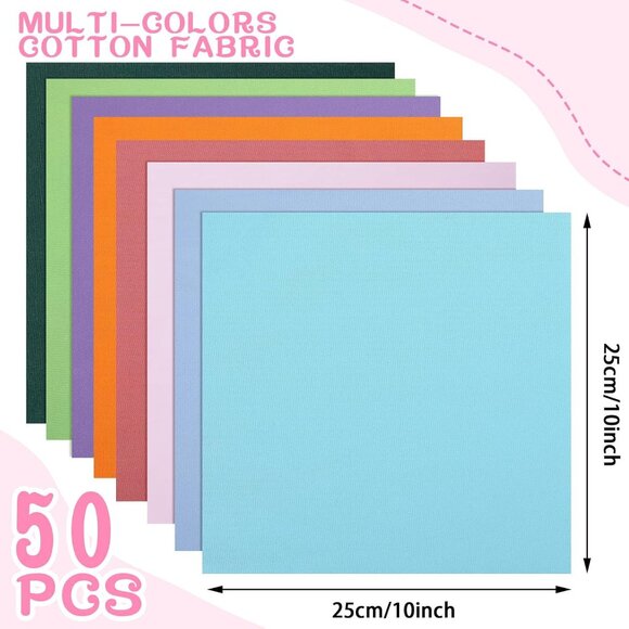 50 Pcs 10 x 10 Inch Cotton Fabric Bundle Square Multicolor Fabric Quilting Sewin - Picture 2 of 7